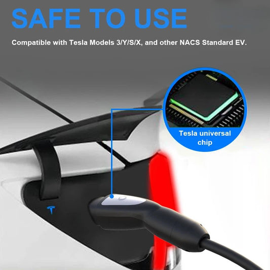 Portable EV Charger 3.5kW TS-NACS Plug with LCD Screen – Travel & Home Charging for Tesla