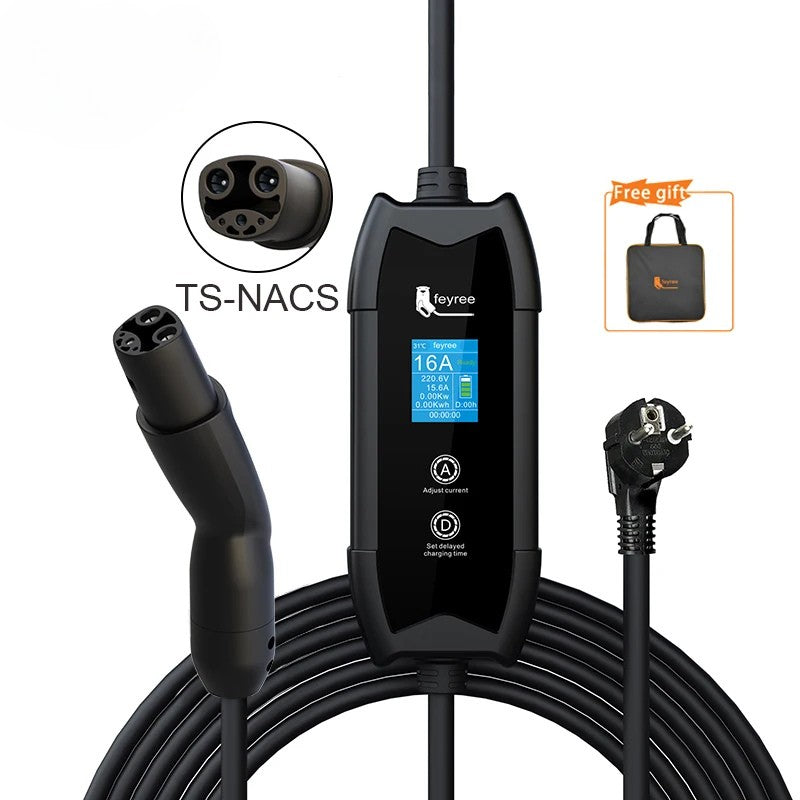 Portable EV Charger 3.5kW TS-NACS Plug with LCD Screen – Travel & Home Charging for Tesla
