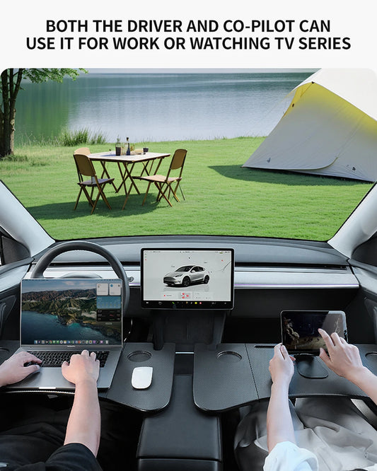 Tesla Model 3/Y Steering Wheel Table – Portable Car Desk for Laptop, Food & Travel (2022–2024)