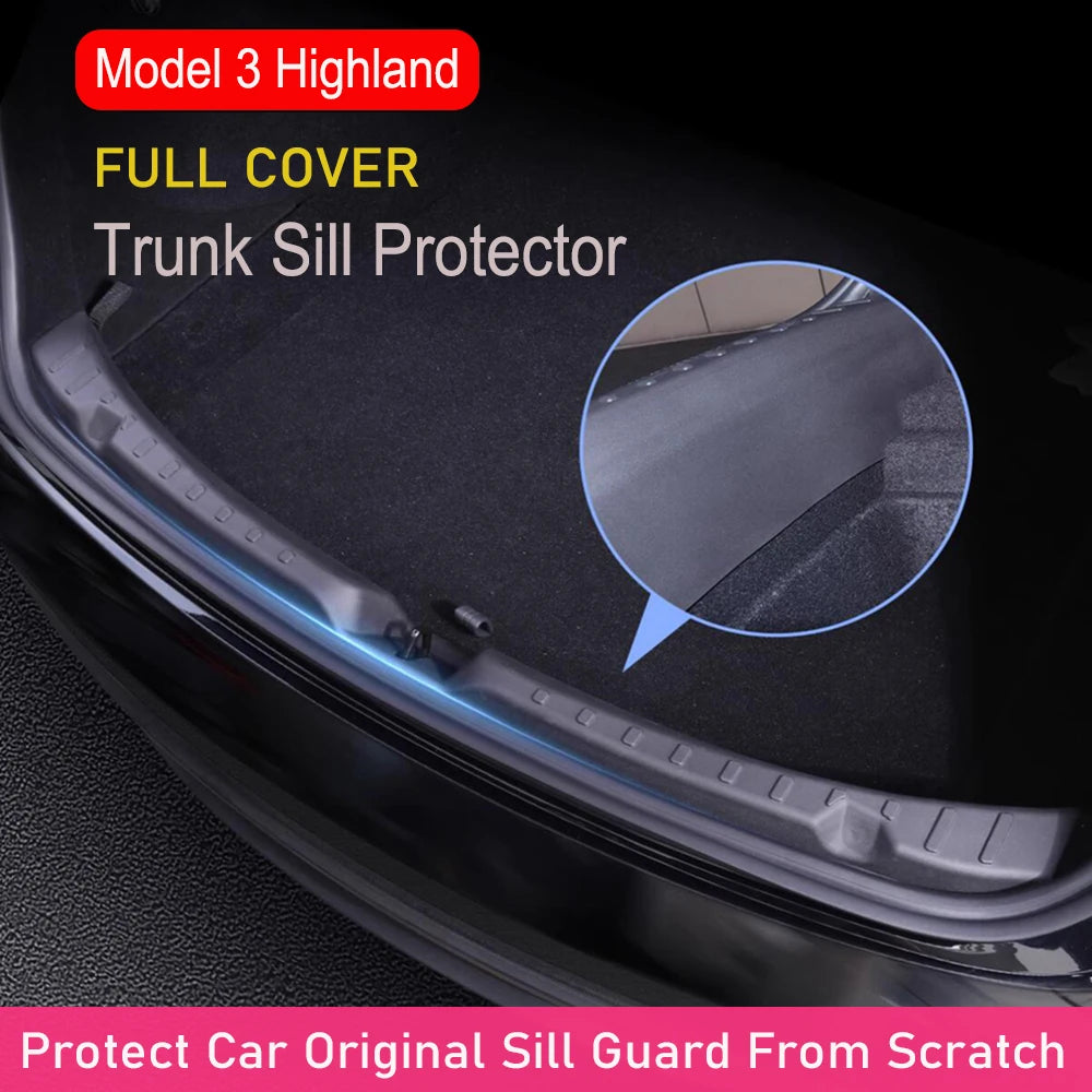 Tesla Model Y Juniper & Model 3 Highland Trunk Sill Guard – Rear Bumper Protector Cargo Mat (2024–2025)