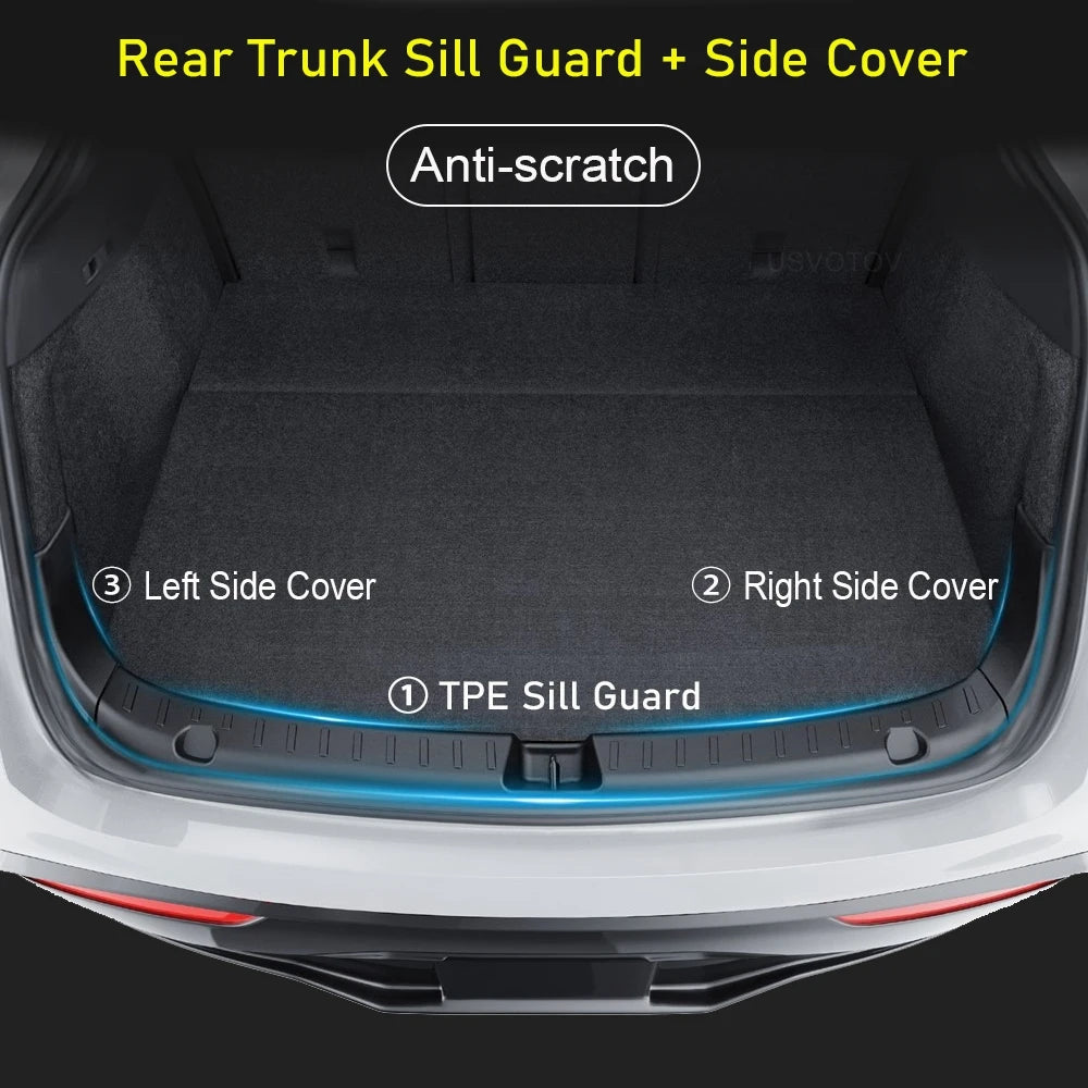 Tesla Model Y Juniper & Model 3 Highland Trunk Sill Guard – Rear Bumper Protector Cargo Mat (2024–2025)