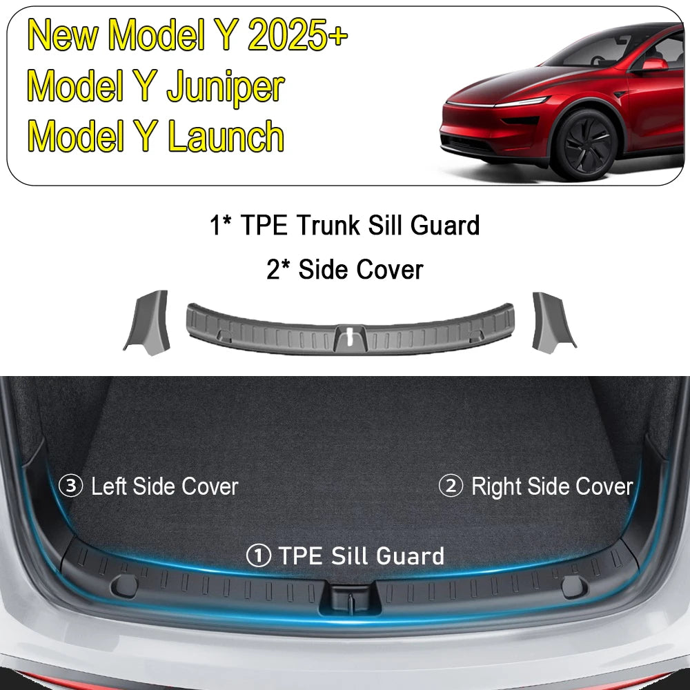 Tesla Model Y Juniper & Model 3 Highland Trunk Sill Guard – Rear Bumper Protector Cargo Mat (2024–2025)