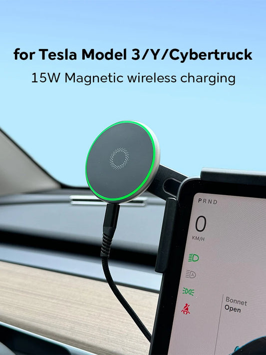 Tesla Model 3/Y Highland & Model Y 2025 Magnetic Car Phone Mount – 15W Magsafe Wireless Charger
