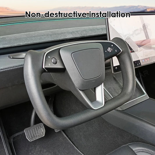 Black heated yoke steering wheel for Tesla Model Y 2025 Juniper