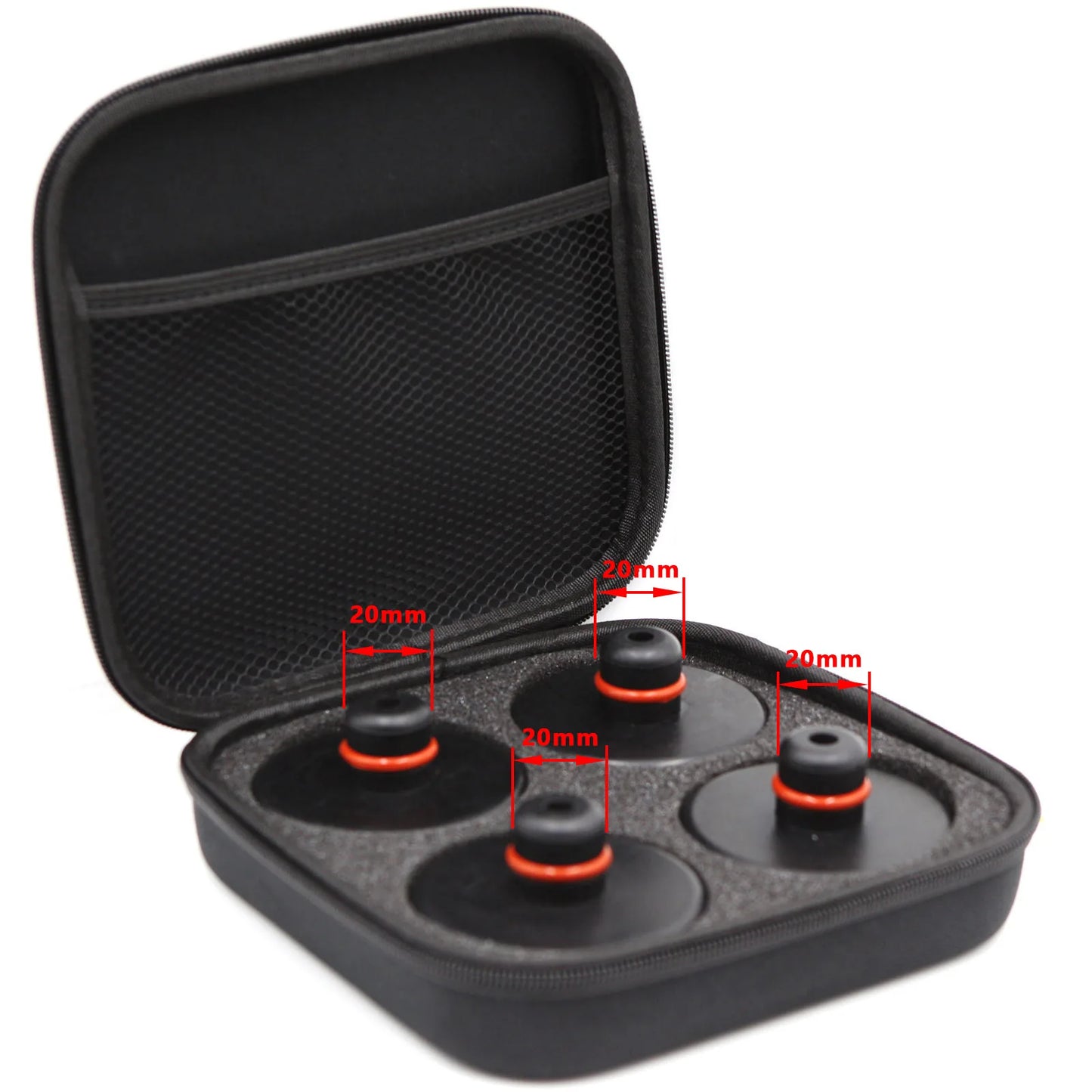 Tesla 20mm rubber jack pad set stored in protective carrying case