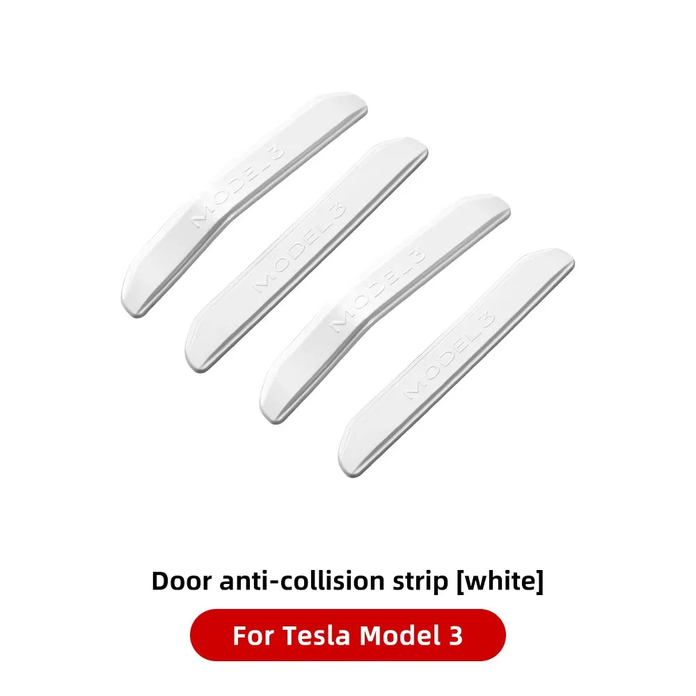 Set of 4 white door anti-collision strips for Tesla Model 3 – clean ABS protective trim compatible with Highland 2024 models
