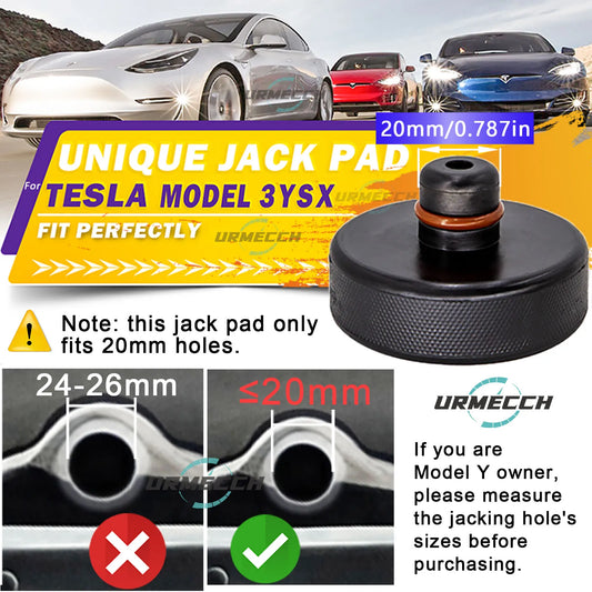Tesla Model 3/Y/S/X jack pad 20mm fit guide with measurement comparison