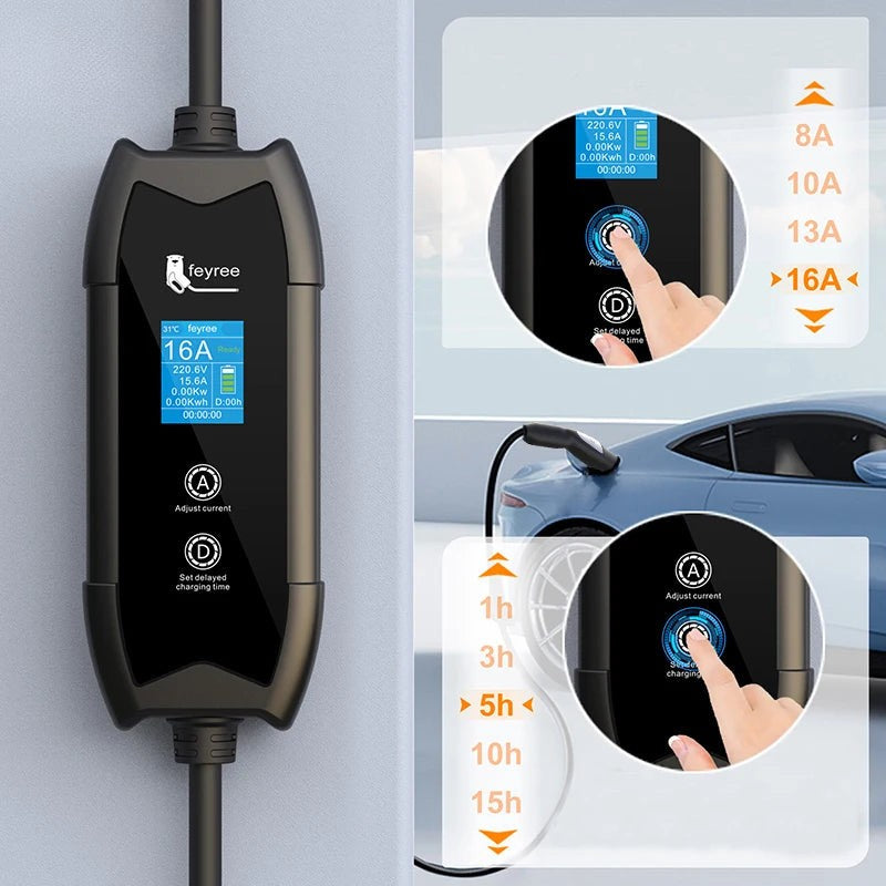 Portable EV Charger 3.5kW TS-NACS Plug with LCD Screen – Travel & Home Charging for Tesla