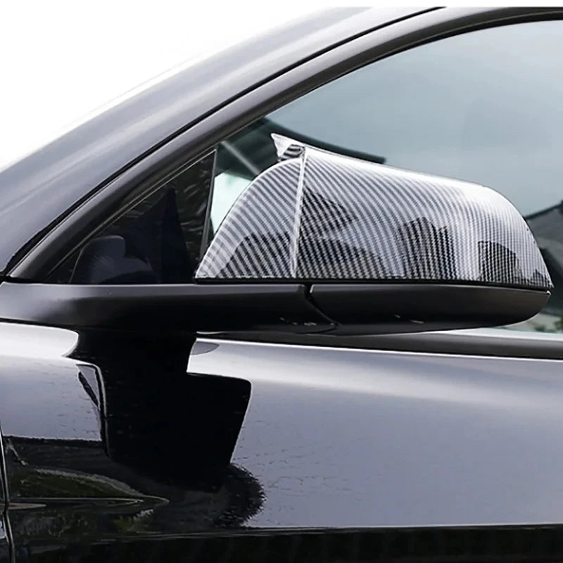 2024 Tesla Model 3/Y Highland Side Mirror Covers – Carbon Fiber Style Wing Rear View Caps (2PCS)