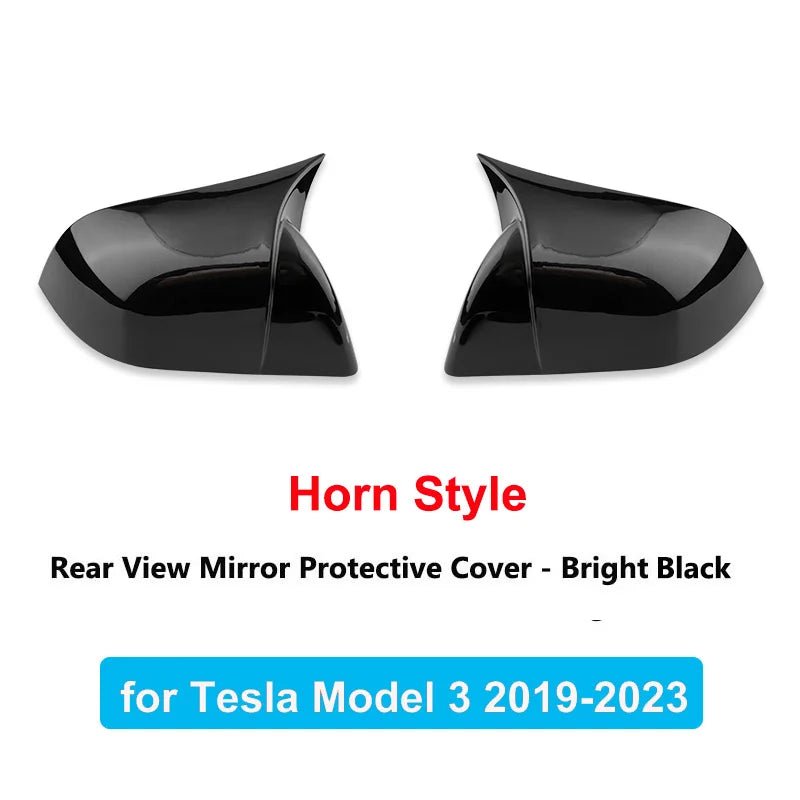 2024 Tesla Model 3/Y Highland Side Mirror Covers – Carbon Fiber Style Wing Rear View Caps (2PCS)