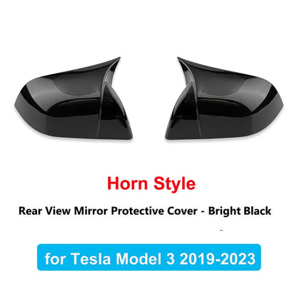 2024 Tesla Model 3/Y Highland Side Mirror Covers – Carbon Fiber Style Wing Rear View Caps (2PCS)