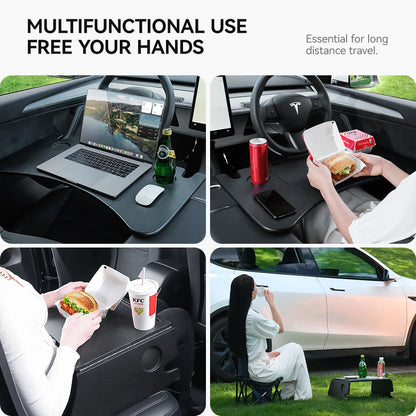 Tesla Model 3/Y Steering Wheel Table – Portable Car Desk for Laptop, Food & Travel (2022–2024)