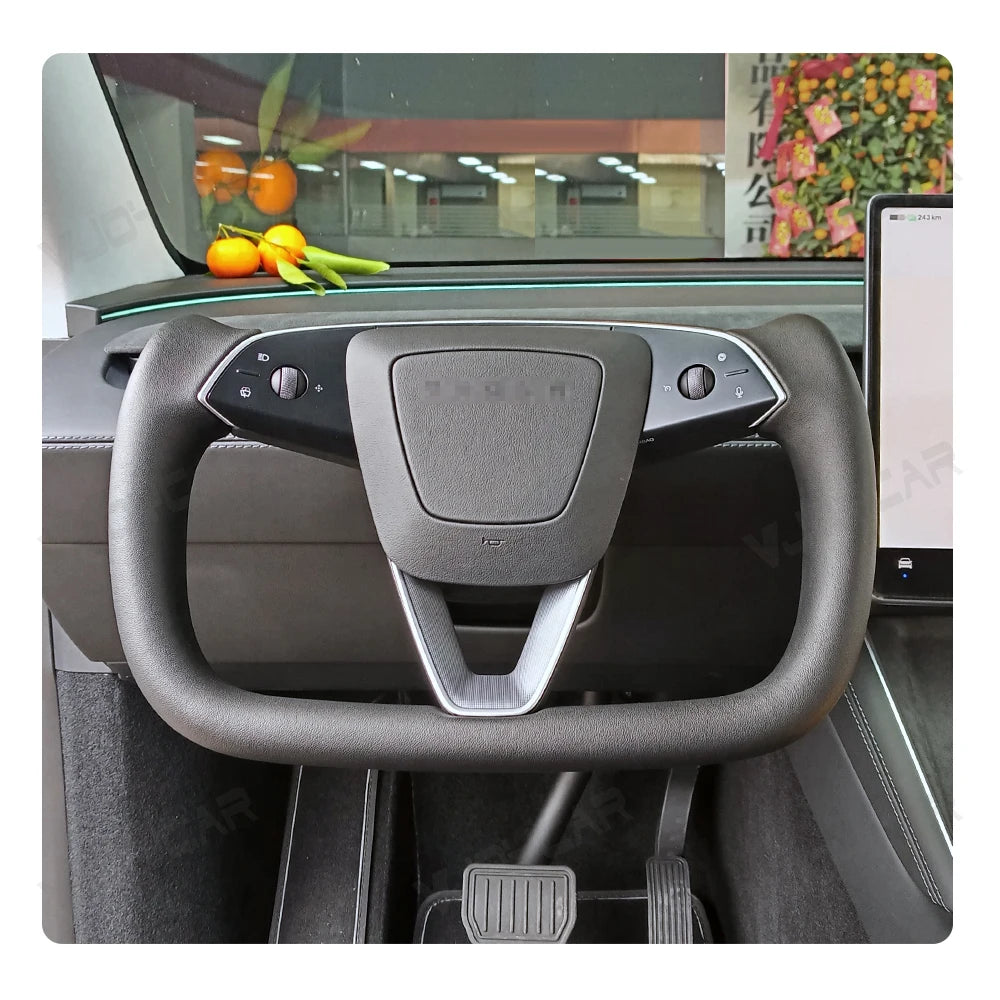 Tesla Model Y (2025 Juniper) Heated Yoke Steering Wheel – Racing Style Leather Customized Handle