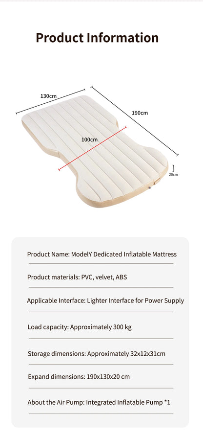 Tesla Model Y Inflatable Camping Mattress – Self-Inflating Travel Bed for Car Camping