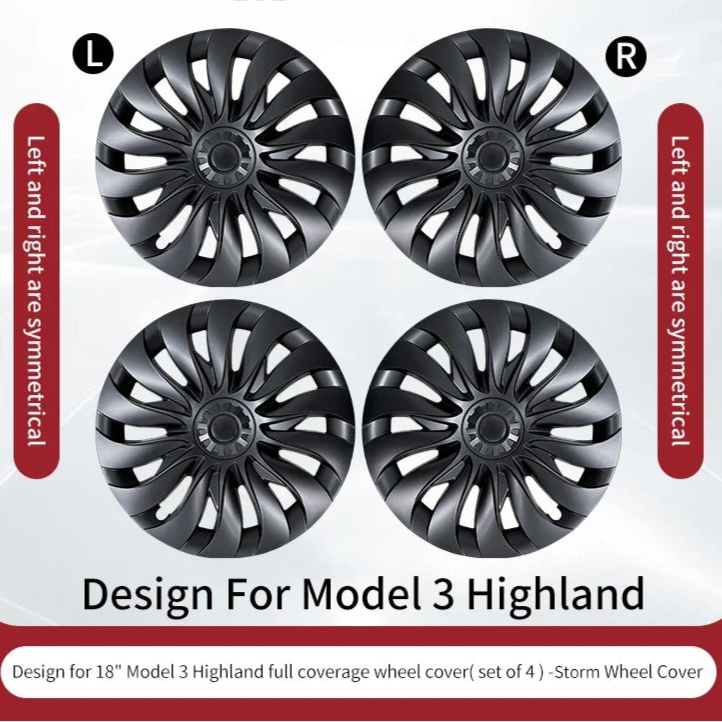 Tesla Model 3 Highland 2023-2025 Wheel Covers – 18 Inch Storm Style Hubcaps (Set of 4)