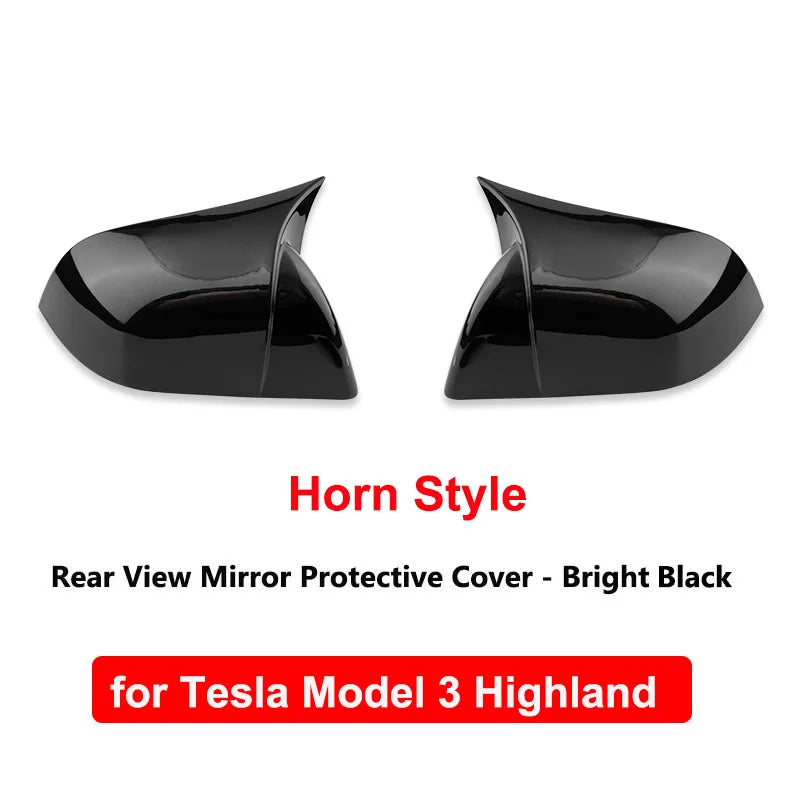 2024 Tesla Model 3/Y Highland Side Mirror Covers – Carbon Fiber Style Wing Rear View Caps (2PCS)