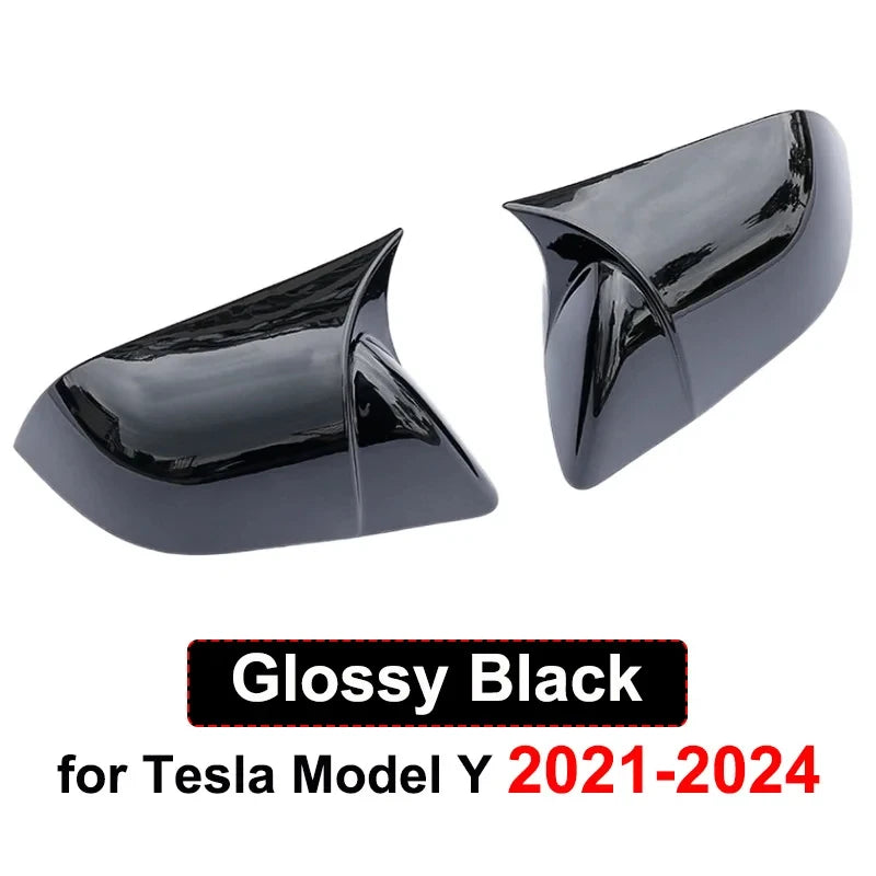 2024 Tesla Model 3/Y Highland Side Mirror Covers – Carbon Fiber Style Wing Rear View Caps (2PCS)