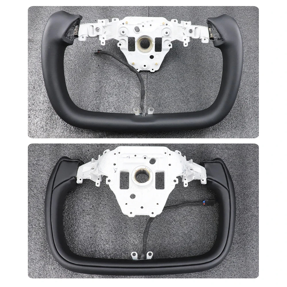Tesla Model Y (2025 Juniper) Heated Yoke Steering Wheel – Racing Style Leather Customized Handle