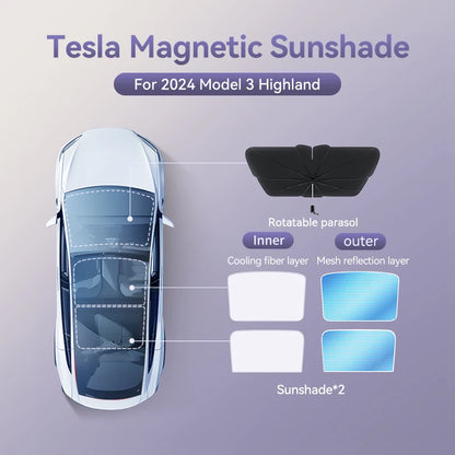 Tesla Model 3 & Y Highland 2021–2025 Magnetic Sunshade | Glass Roof & Sunroof Skylight Cover