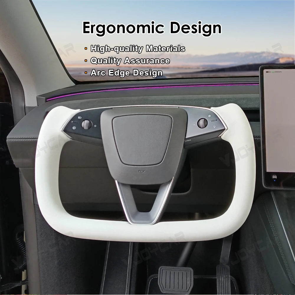 Tesla Model Y (2025 Juniper) Heated Yoke Steering Wheel – Racing Style Leather Customized Handle