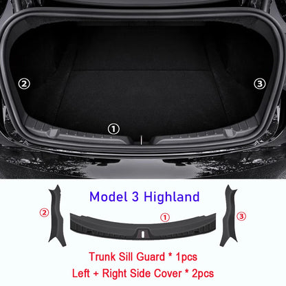 Tesla Model Y Juniper & Model 3 Highland Trunk Sill Guard – Rear Bumper Protector Cargo Mat (2024–2025)