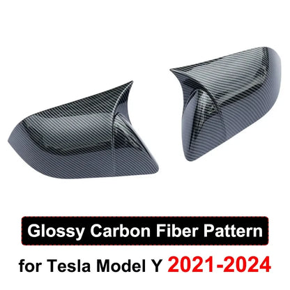 2024 Tesla Model 3/Y Highland Side Mirror Covers – Carbon Fiber Style Wing Rear View Caps (2PCS)