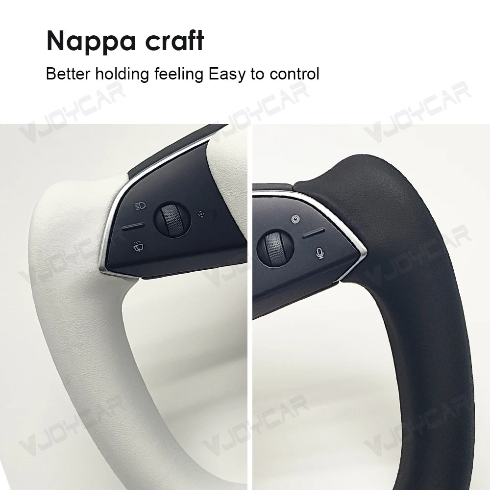Tesla Model Y (2025 Juniper) Heated Yoke Steering Wheel – Racing Style Leather Customized Handle