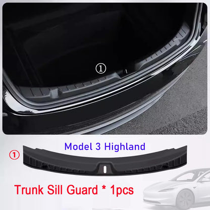 Tesla Model Y Juniper & Model 3 Highland Trunk Sill Guard – Rear Bumper Protector Cargo Mat (2024–2025)