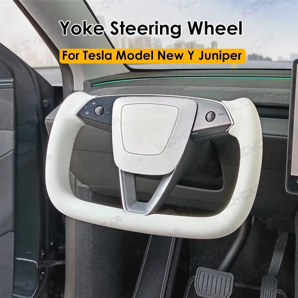 Tesla Model Y (2025 Juniper) Heated Yoke Steering Wheel – Racing Style Leather Customized Handle