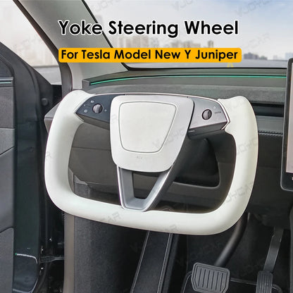 Tesla Model Y (2025 Juniper) Heated Yoke Steering Wheel – Racing Style Leather Customized Handle