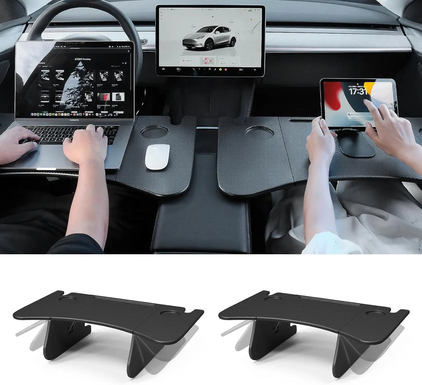 Tesla Model 3/Y Steering Wheel Table – Portable Car Desk for Laptop, Food & Travel (2022–2024)