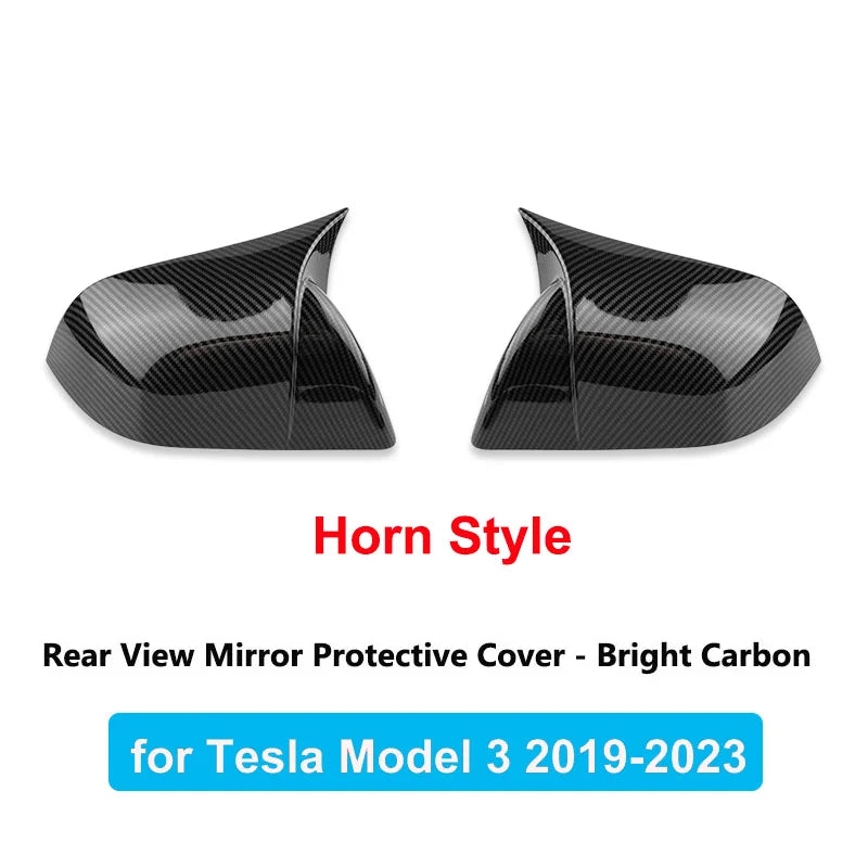 2024 Tesla Model 3/Y Highland Side Mirror Covers – Carbon Fiber Style Wing Rear View Caps (2PCS)