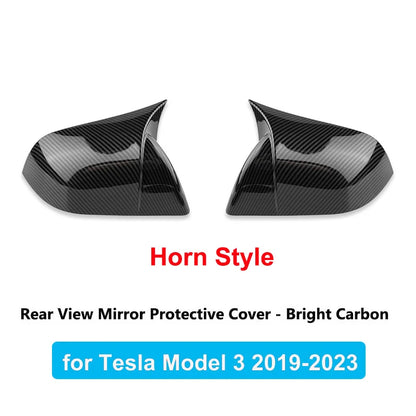 2024 Tesla Model 3/Y Highland Side Mirror Covers – Carbon Fiber Style Wing Rear View Caps (2PCS)