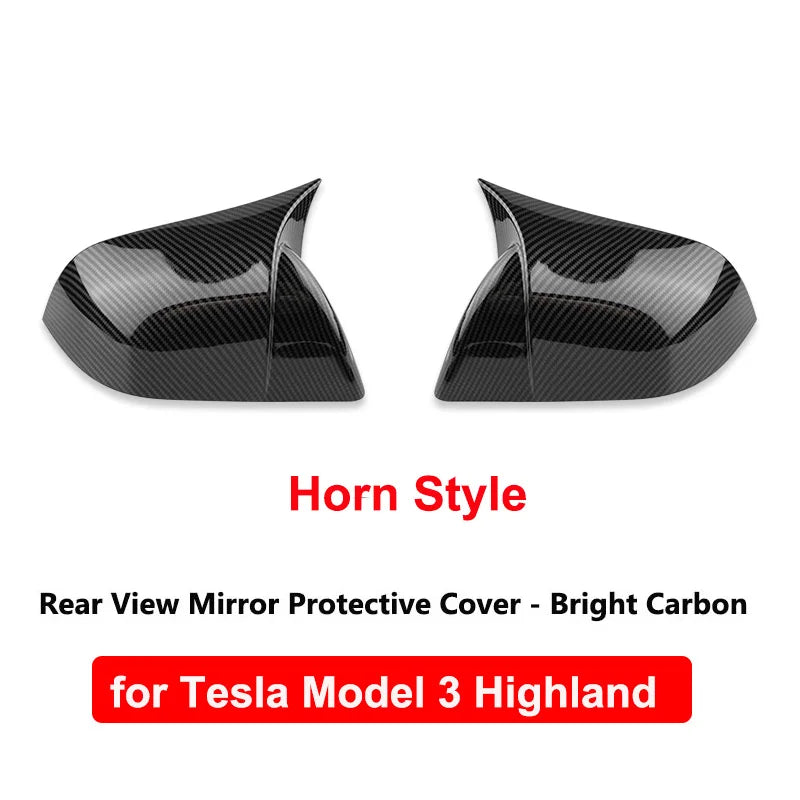 2024 Tesla Model 3/Y Highland Side Mirror Covers – Carbon Fiber Style Wing Rear View Caps (2PCS)