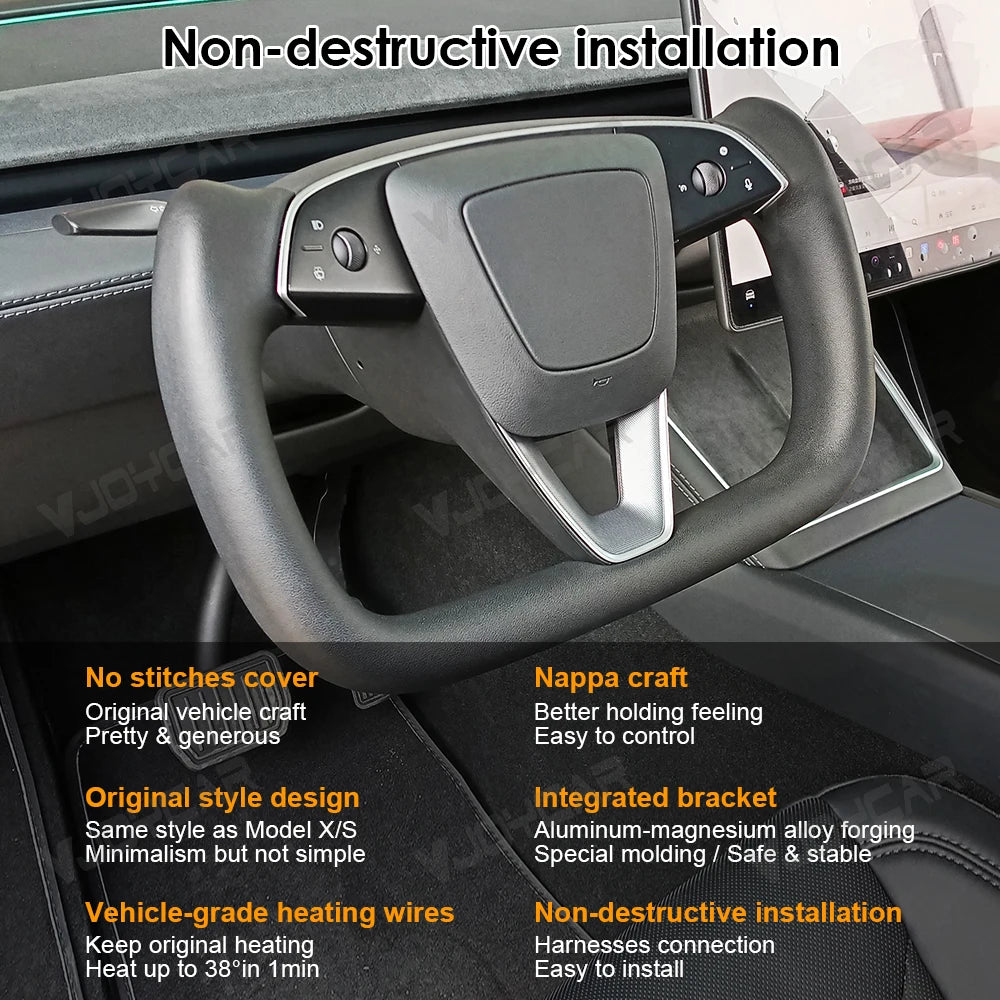 Tesla Model Y (2025 Juniper) Heated Yoke Steering Wheel – Racing Style Leather Customized Handle