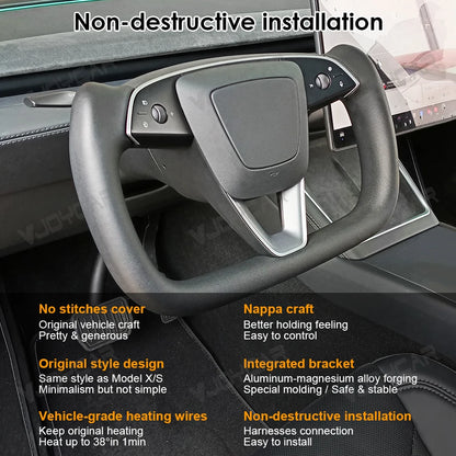 Tesla Model Y (2025 Juniper) Heated Yoke Steering Wheel – Racing Style Leather Customized Handle