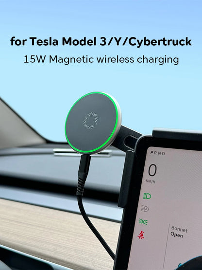 Tesla Model 3/Y Highland & Model Y 2025 Magnetic Car Phone Mount – 15W Magsafe Wireless Charger