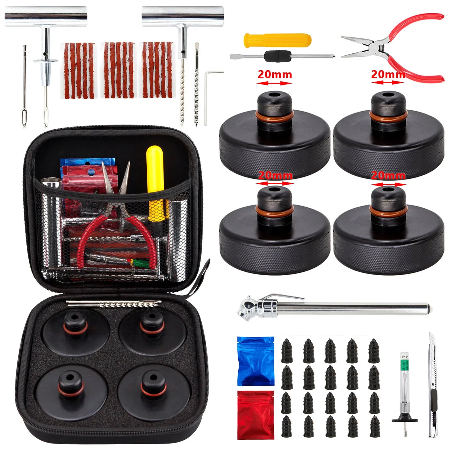 Tesla 20mm jack pad set with storage case and complete repair tool kit