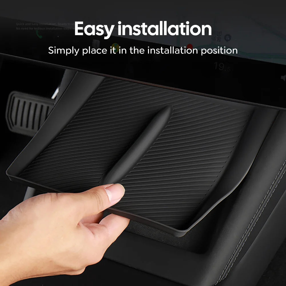 Easy installation of Tesla Model 3 & Model Y center console silicone storage box with wireless charging pad