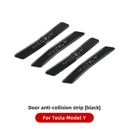 Set of 4 black door anti-collision strips for Tesla Model 3 and Model Y – glossy ABS protective trim for Highland & Juniper models
