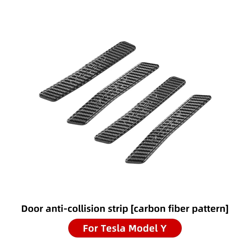 Set of 4 carbon fiber pattern door anti-collision strips for Tesla Model 3 and Model Y – scratch protection and door edge trim (Highland & Juniper)