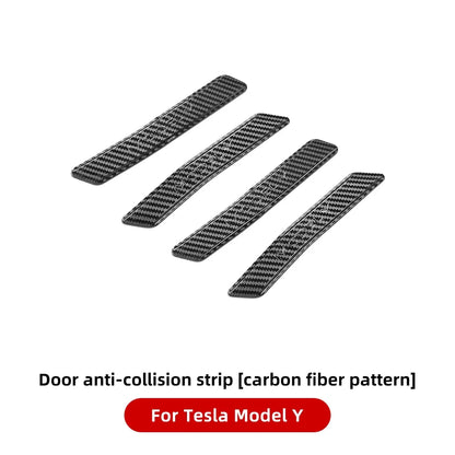 Set of 4 carbon fiber pattern door anti-collision strips for Tesla Model 3 and Model Y – scratch protection and door edge trim (Highland & Juniper)