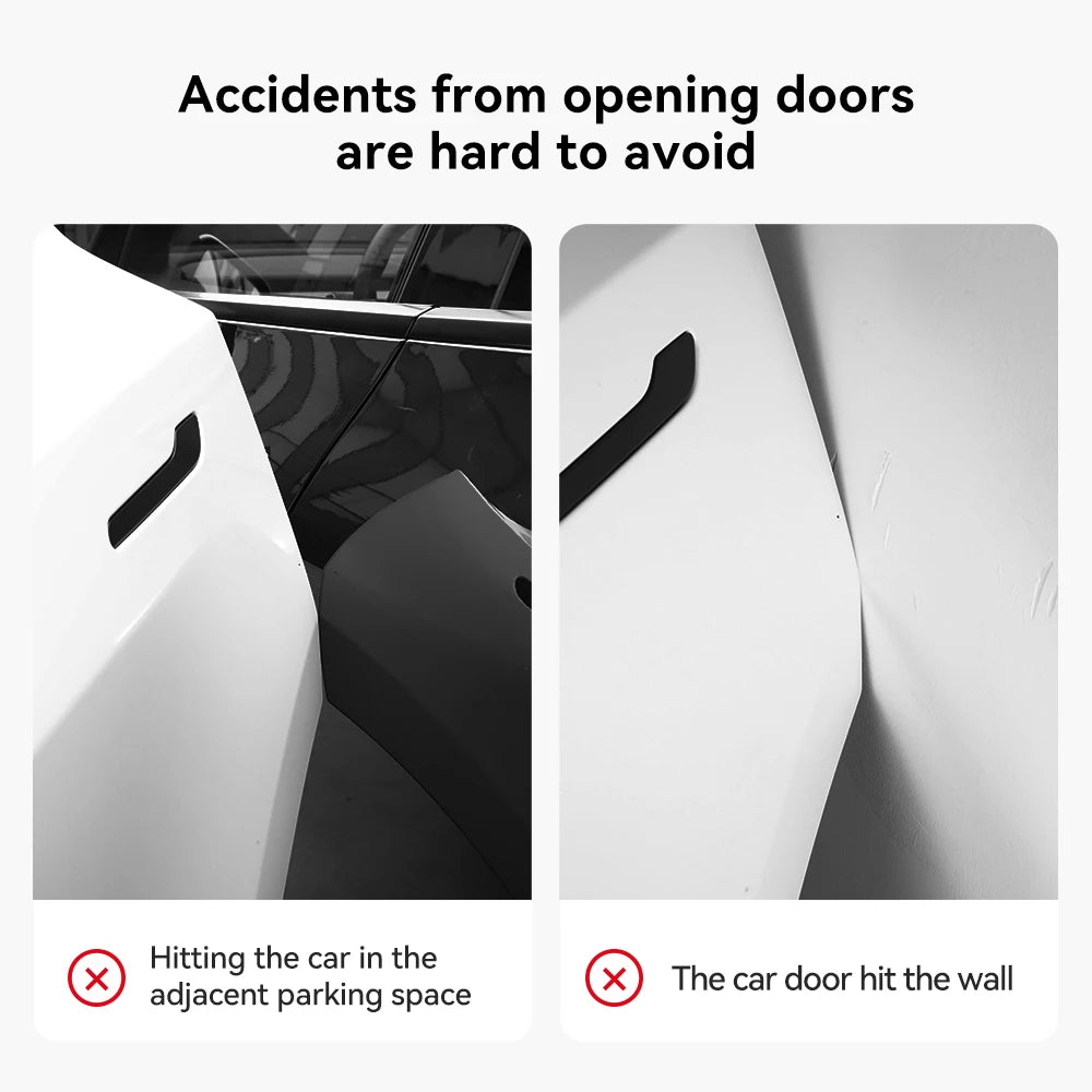 Example of door collision risk – Tesla Model 3 and Model Y doors hitting adjacent car or wall without edge protection