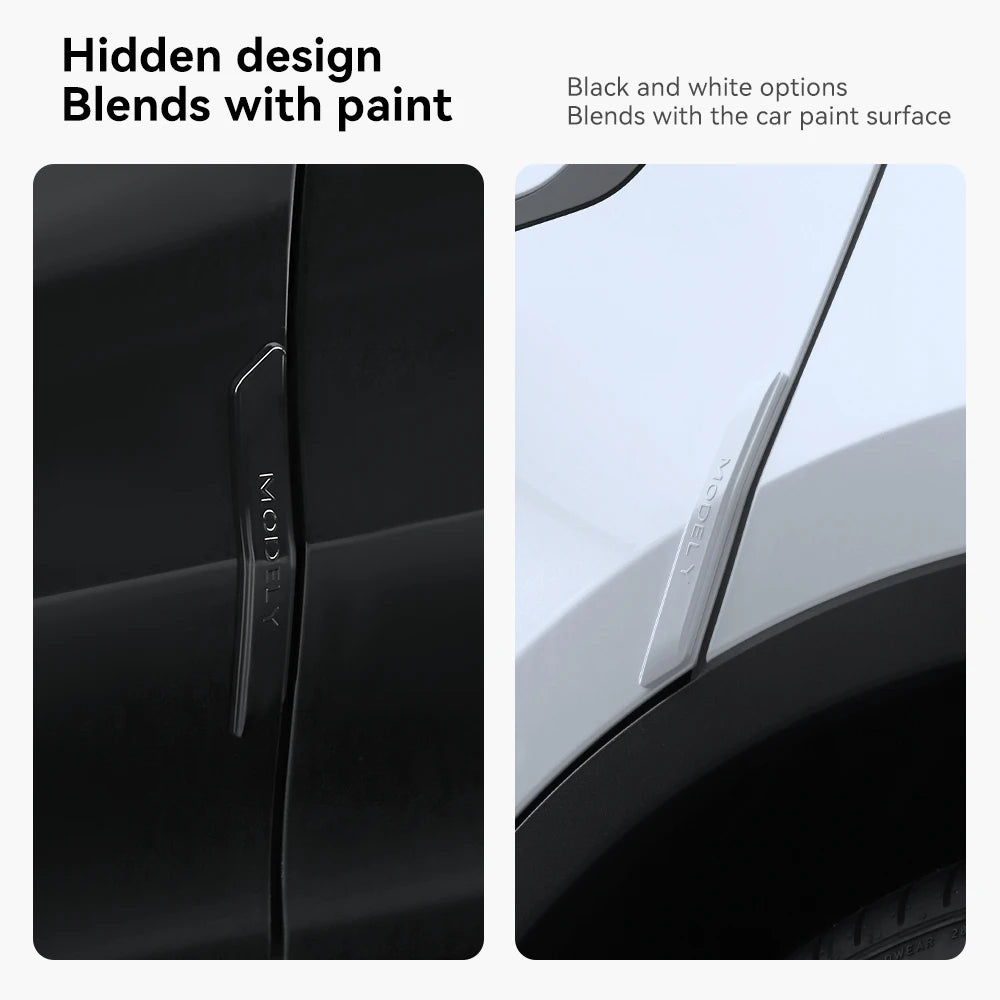 Hidden design door edge guard for Tesla Model 3 and Model Y – black and white color options that blend seamlessly with car paint (Highland & Juniper)