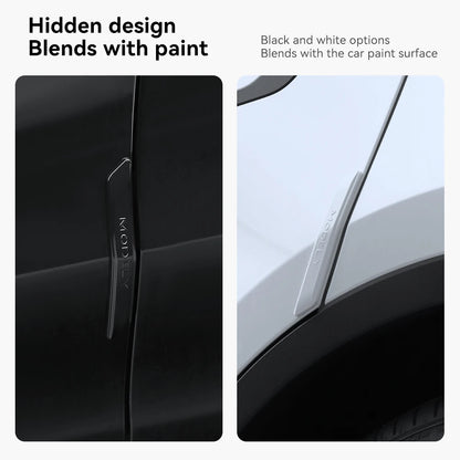 Hidden design door edge guard for Tesla Model 3 and Model Y – black and white color options that blend seamlessly with car paint (Highland & Juniper)