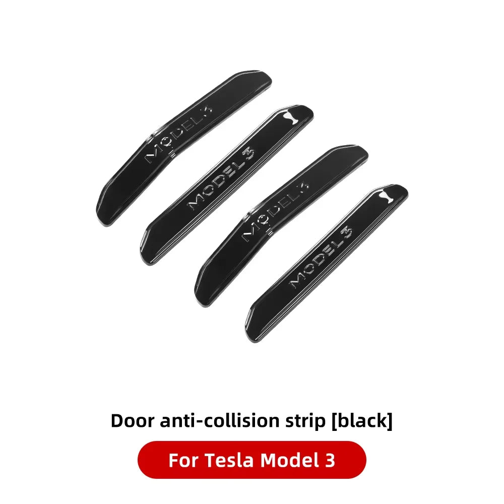 Set of 4 black door anti-collision strips for Tesla Model 3 – glossy ABS trim protector for Highland 2024 and earlier models