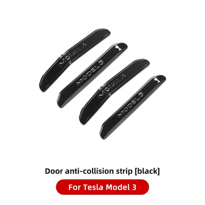 Set of 4 black door anti-collision strips for Tesla Model 3 – glossy ABS trim protector for Highland 2024 and earlier models