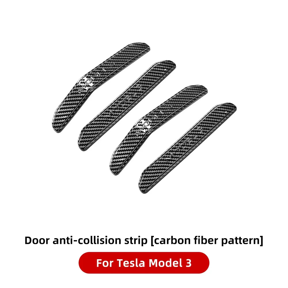Set of 4 carbon fiber pattern door anti-collision strips for Tesla Model 3 – durable ABS protective edge trim for Highland models