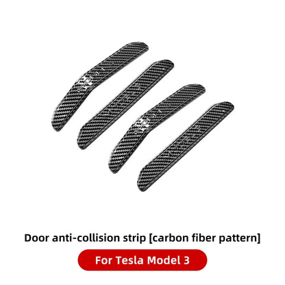 Set of 4 carbon fiber pattern door anti-collision strips for Tesla Model 3 – durable ABS protective edge trim for Highland models