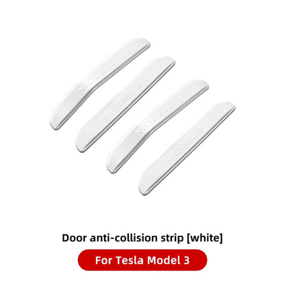Set of 4 white door anti-collision strips for Tesla Model 3 – clean ABS protective trim compatible with Highland 2024 models